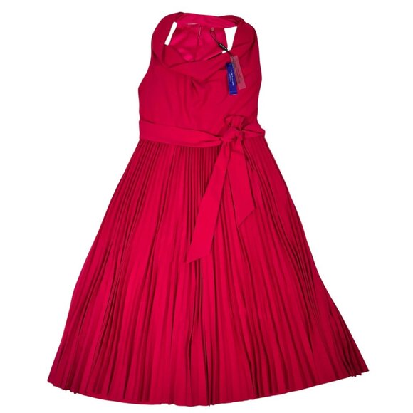 Elie Tahari Dresses & Skirts - Elie Tahari Collection Womens Pink Fit & Flare Pleated Cowl Neck Dress Size 6